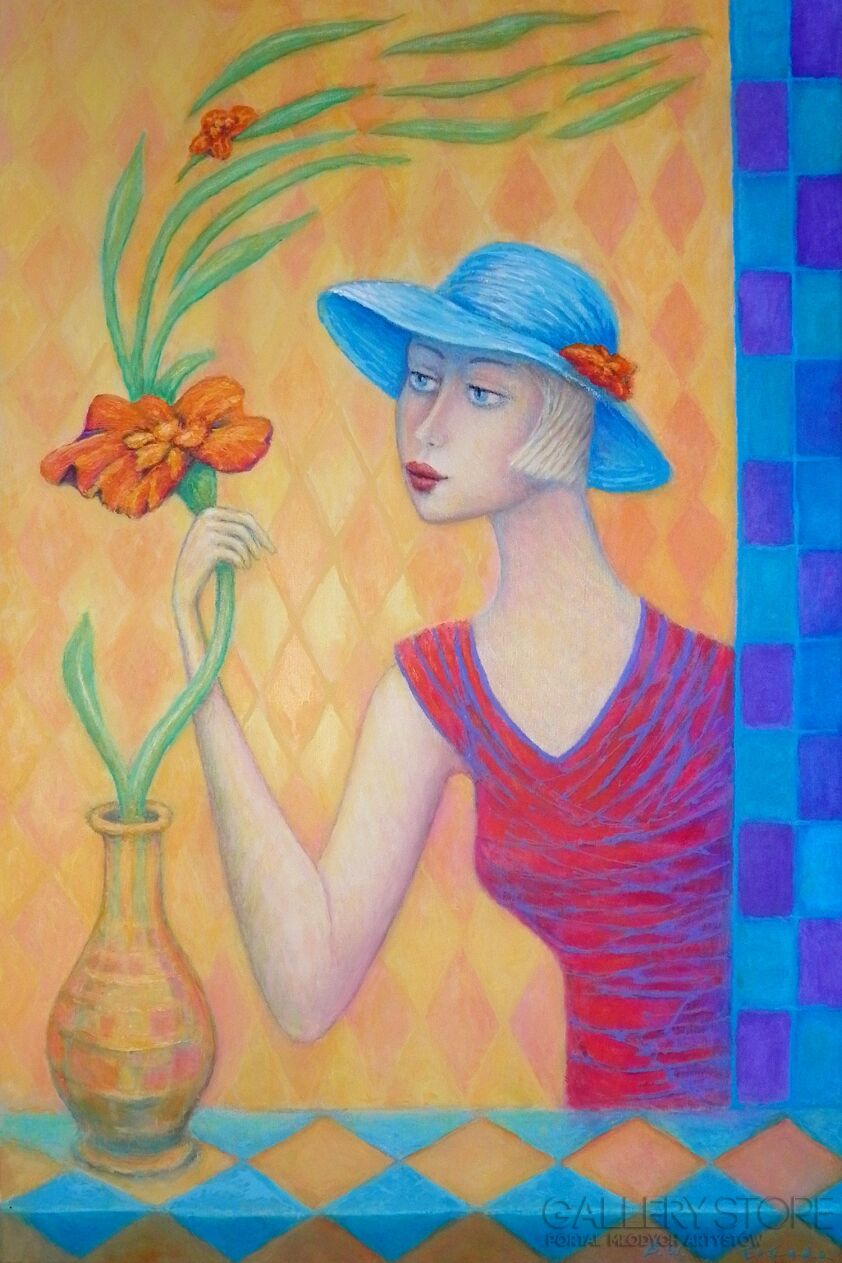 Bohdan Wincenty Łoboda-Kobieta i kwiat-Akryl
