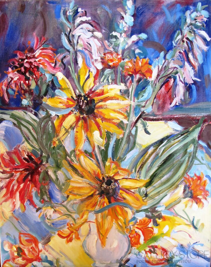 Bożena Hoffmann-Kwiaty w wazonie-Olej