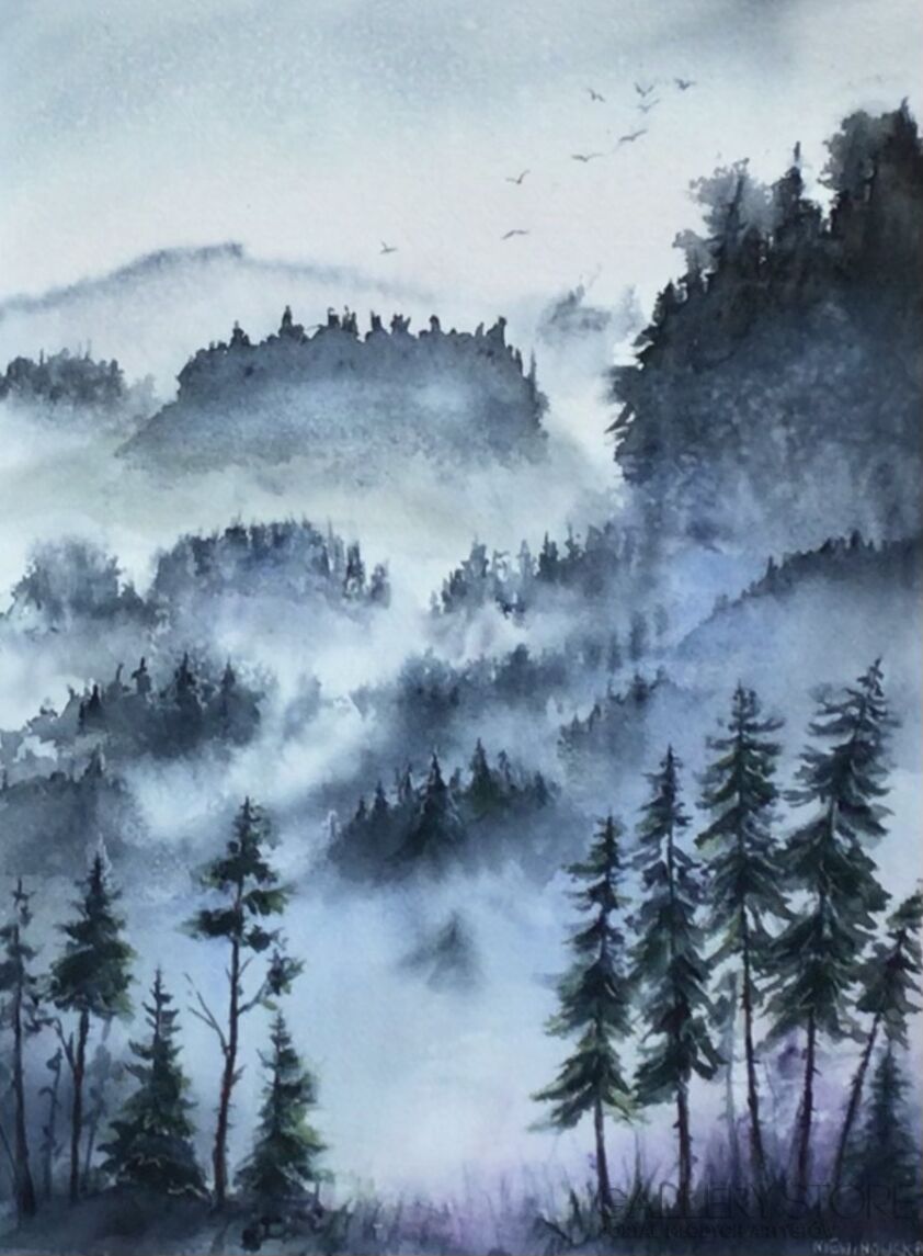 Boźenna Niewinowska-Mgła w górach -Akwarela