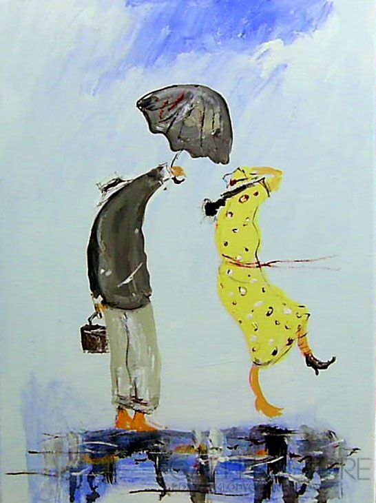 Dariusz Grajek-Żółta sukienka i parasol....-Akryl