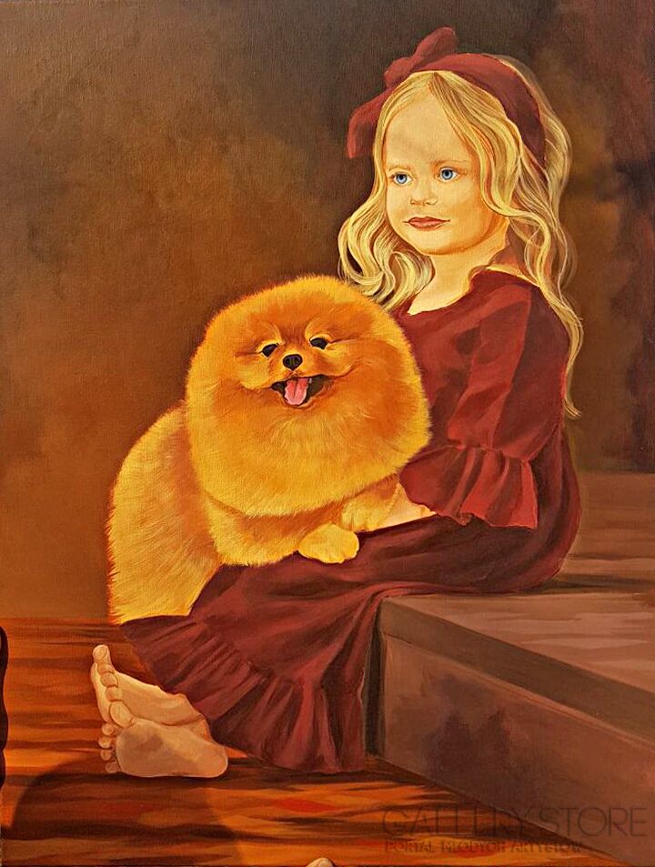 Darya Matsiaichuk-dziewczyna z psem-Akryl