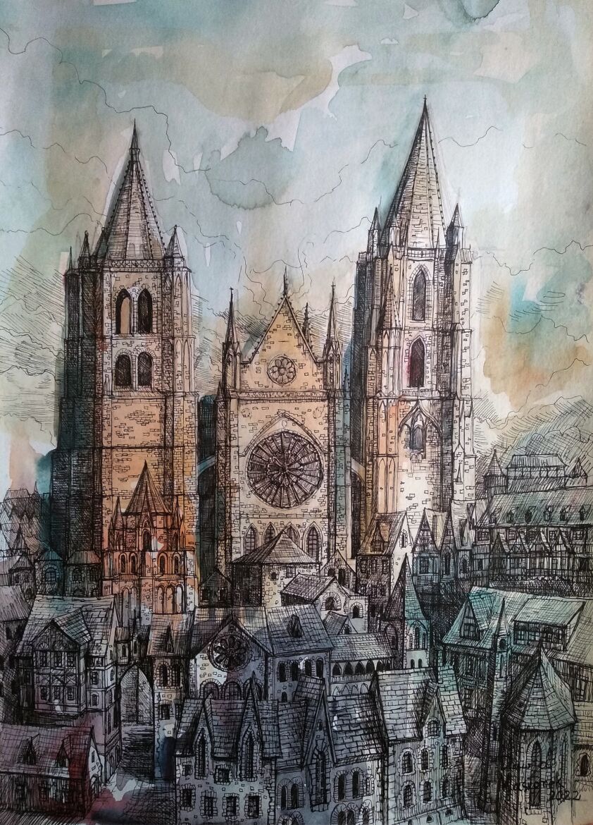 Dawid Masionek-Katedra w Leon(w oprawie)-Rysunek