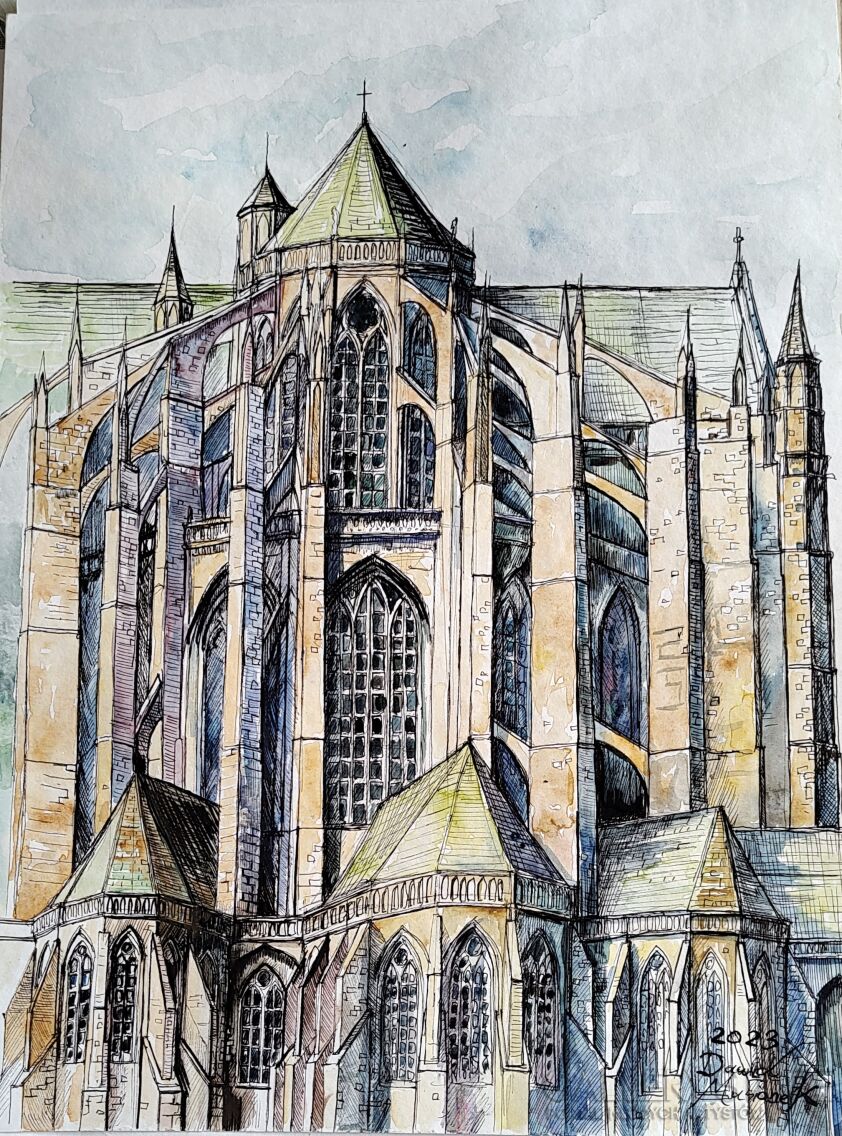 Dawid Masionek-Katedra wobec światła (Katedra św. Piotra w Beauvais)-Akwarela