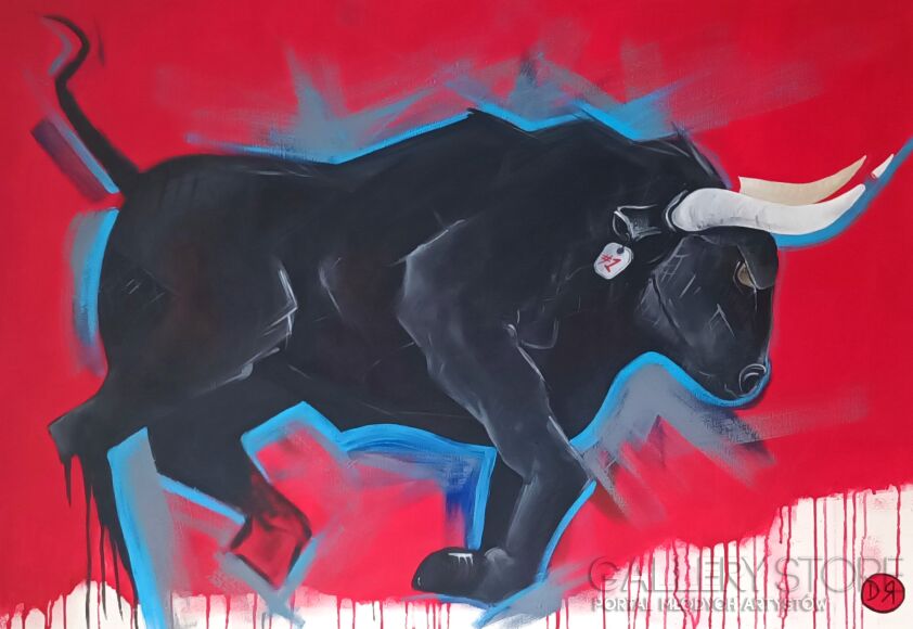 Dominika Radomska-#1 z cyklu "Byki na czerwonym dywanie" -Akryl