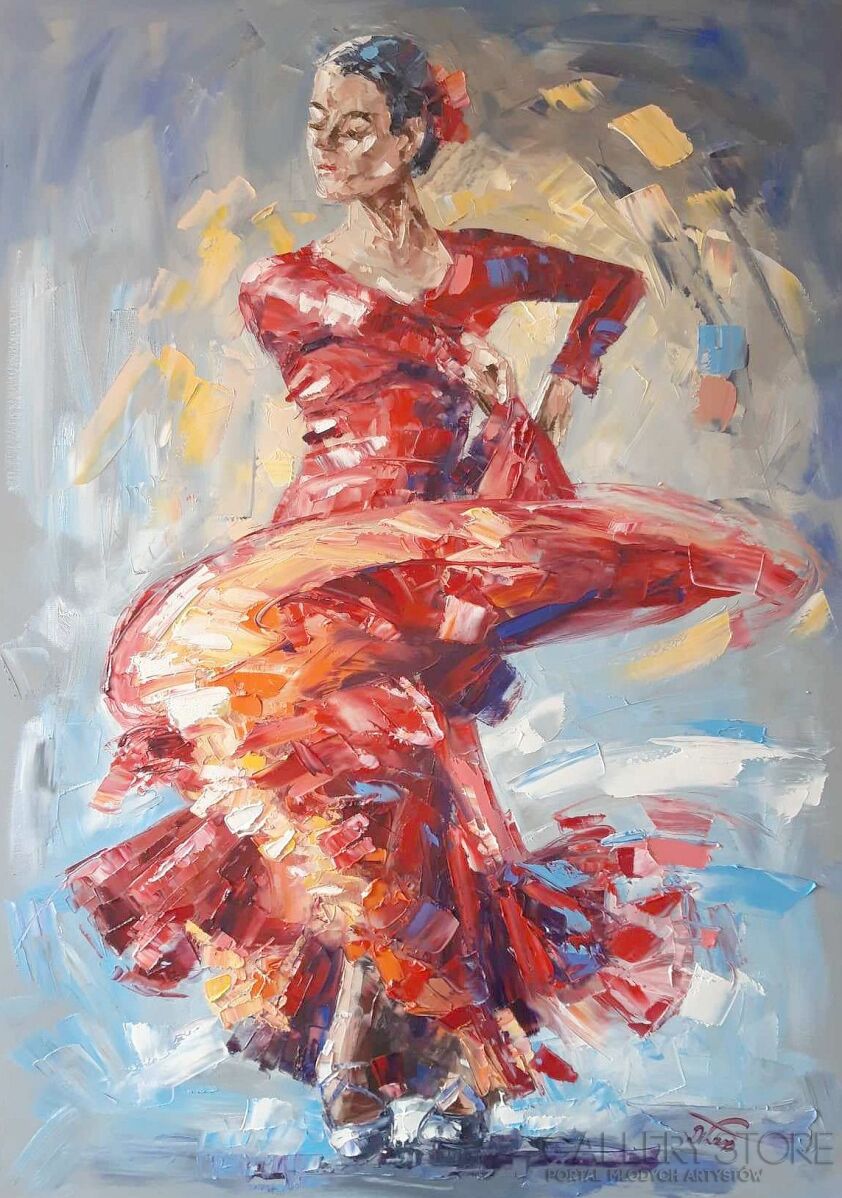 Dorota Łaz-Flamenco w czerwieni...-Olej