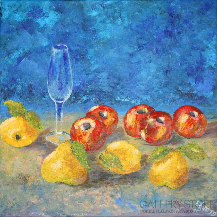 Edyta Jachowicz-Bak-Martwa natura z jabłkami i pigwami-Akryl
