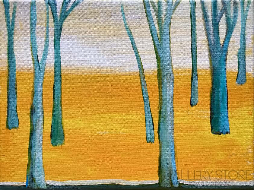 Ewa Grzegorczyk-Las z niebieskimi drzewami-Akryl