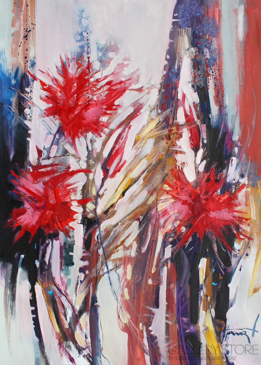 Henadzy Havartsou-Czerwone kwiaty-Olej