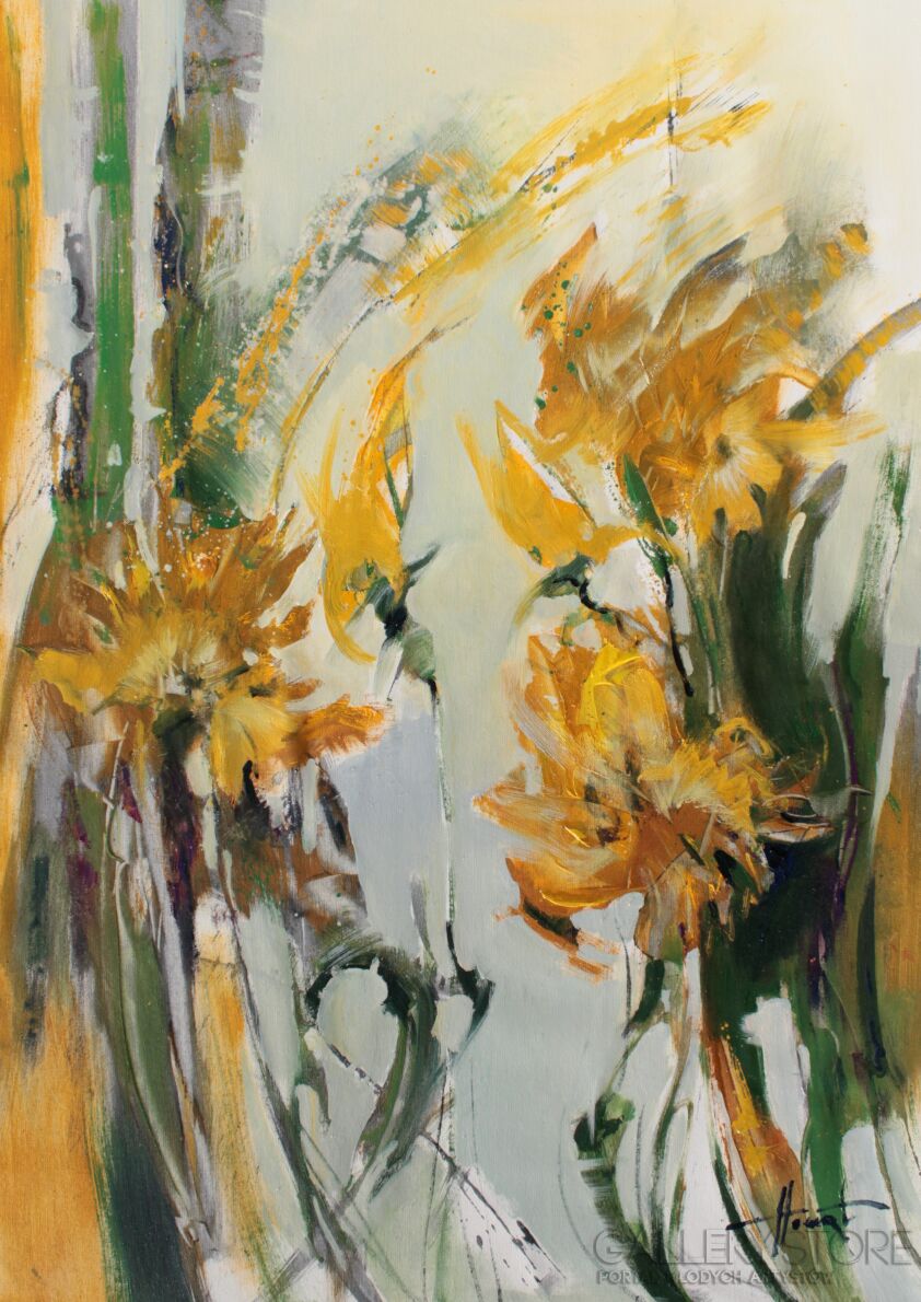 Henadzy Havartsou-Żółte kwiaty-Olej