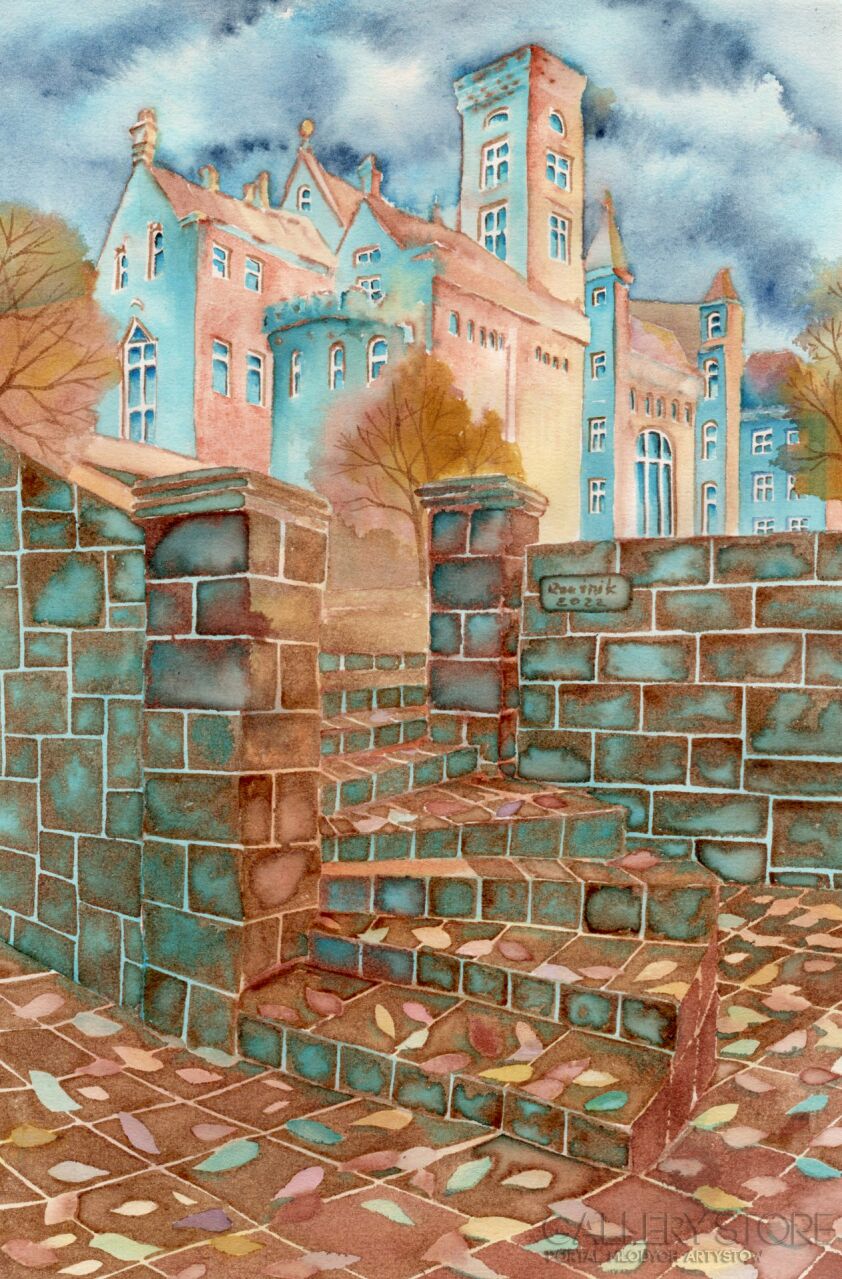 Joanna Rzeźnik-Jesienny dzień z widokiem na z zamek-Akwarela