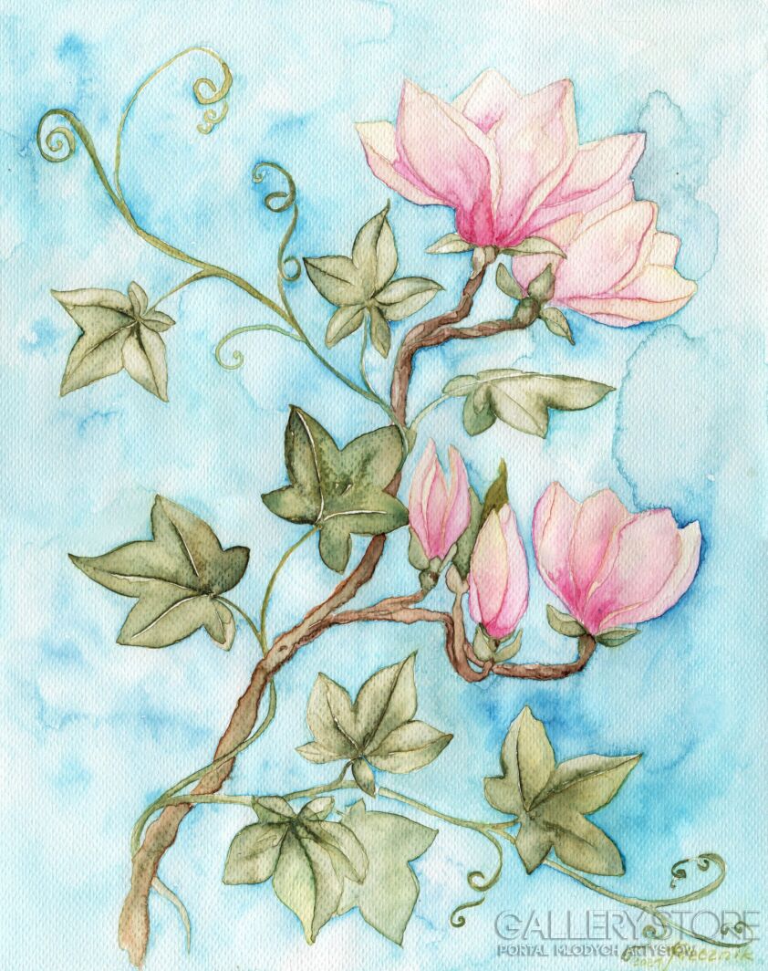 Joanna Rzeźnik-Wiosenne magnolie-Akwarela