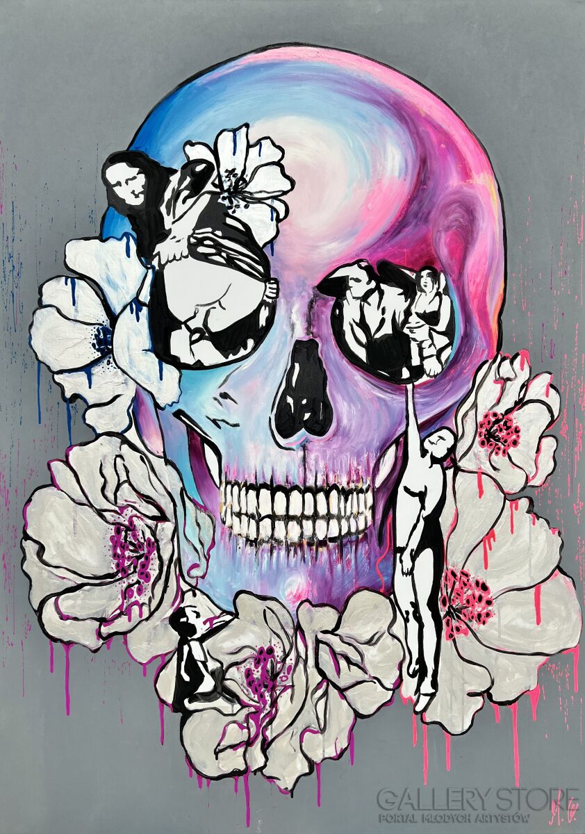 Magdalena Gawęcka-Dripping Banksy Skull -Olej