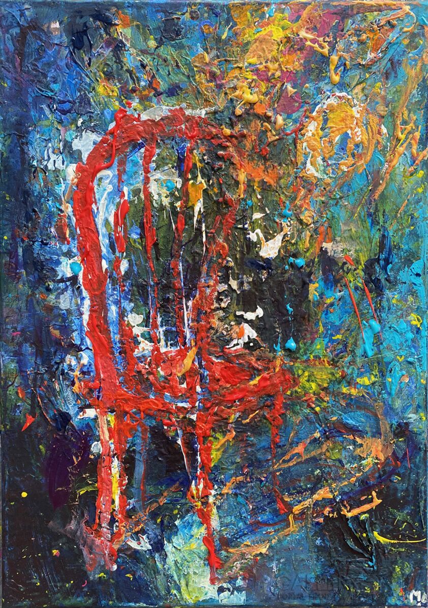 Majka Dombrowicz-" Śliczne czerwone krzesełko"-Akryl