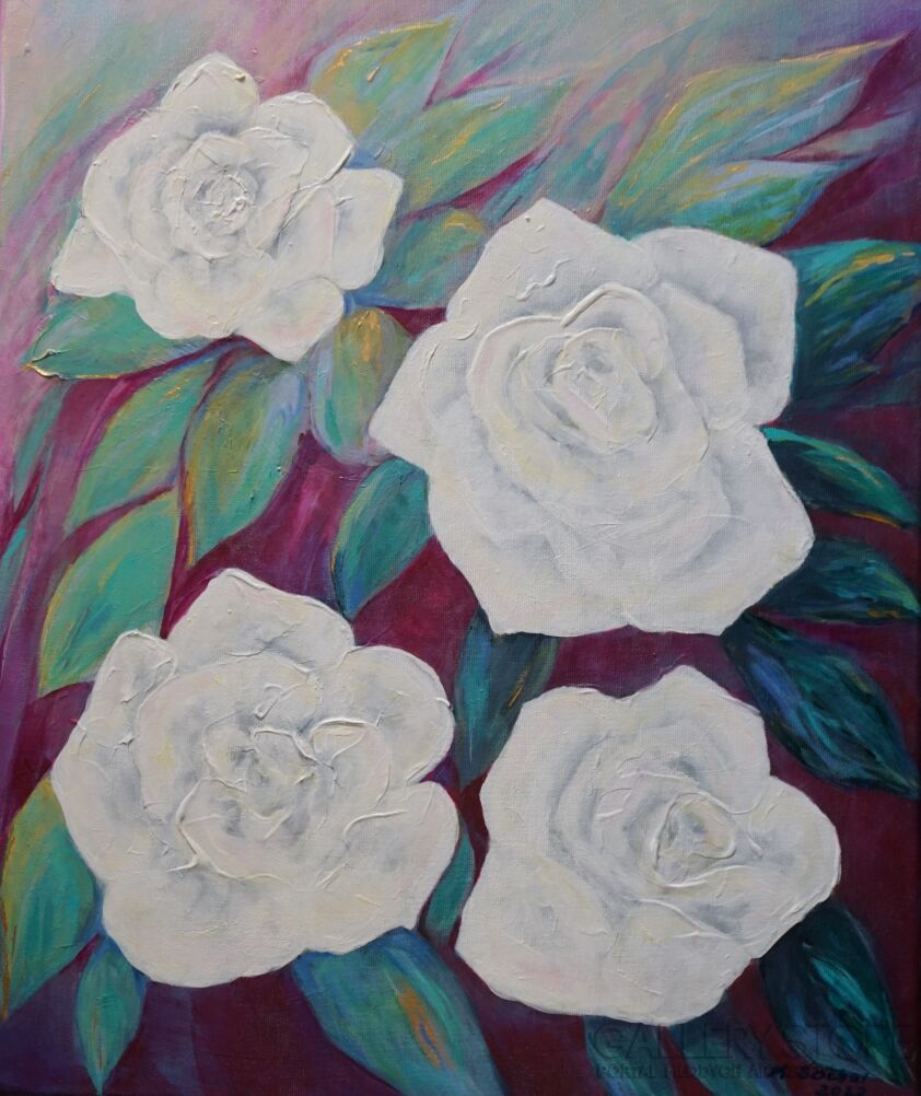 Małgorzata Sochal-Białe kwiaty-Akryl