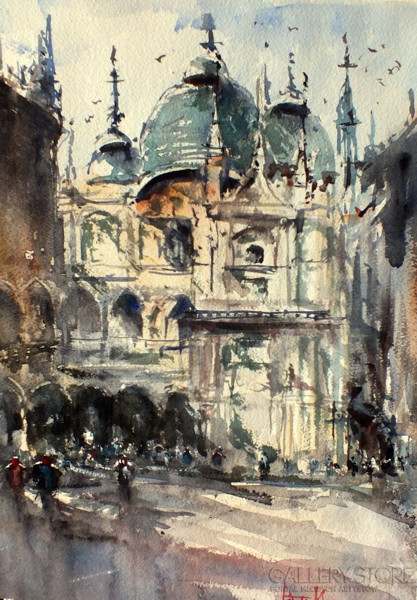 Mirosław Meger-,,Katedra św.Marka w Wenecji,,-Akwarela