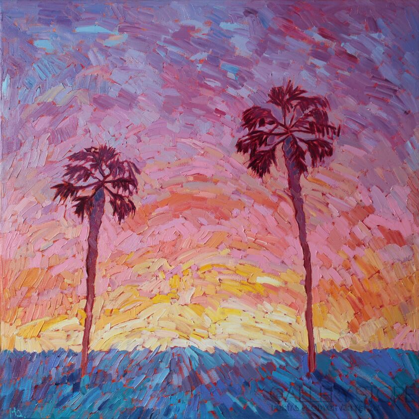 Monika Siwiec-Purple sky, palms-Olej