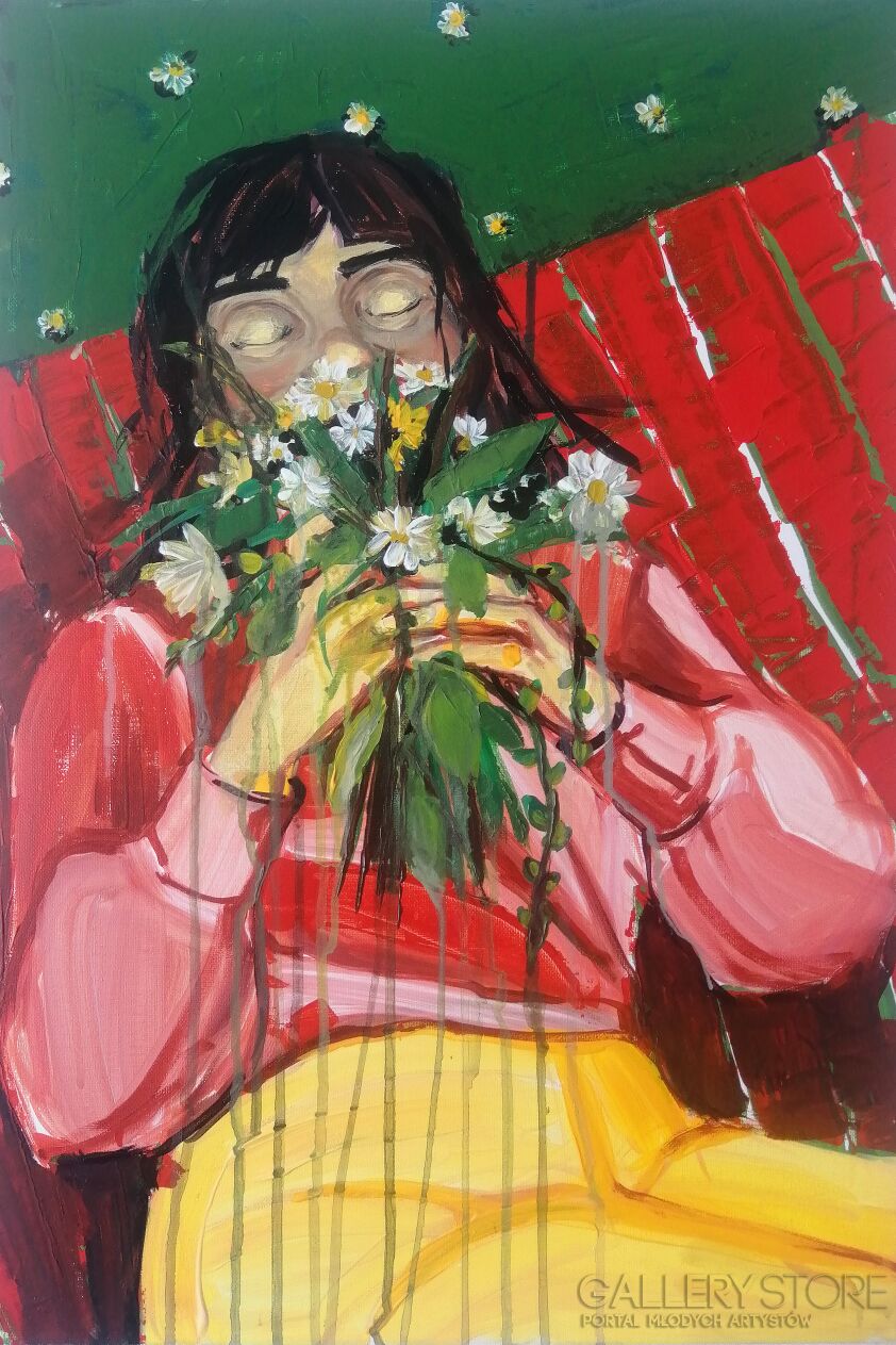 Natalia Smolin-autoportret z kwiatami-Akryl