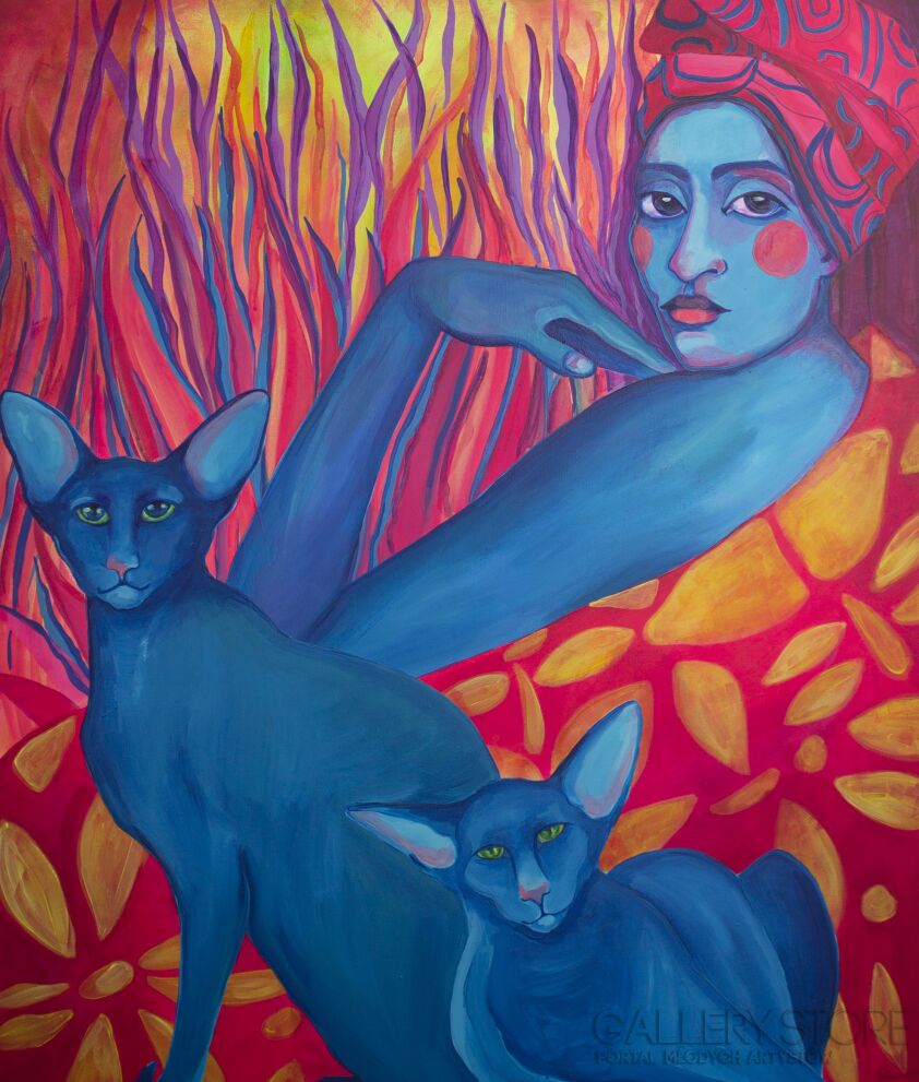 Oksana Chumakova-„Błękitne koty”-Akryl