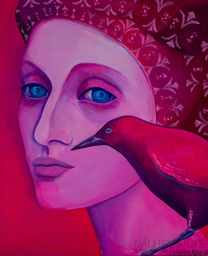 Oksana Chumakova-"Różowy Ptak"-Akryl