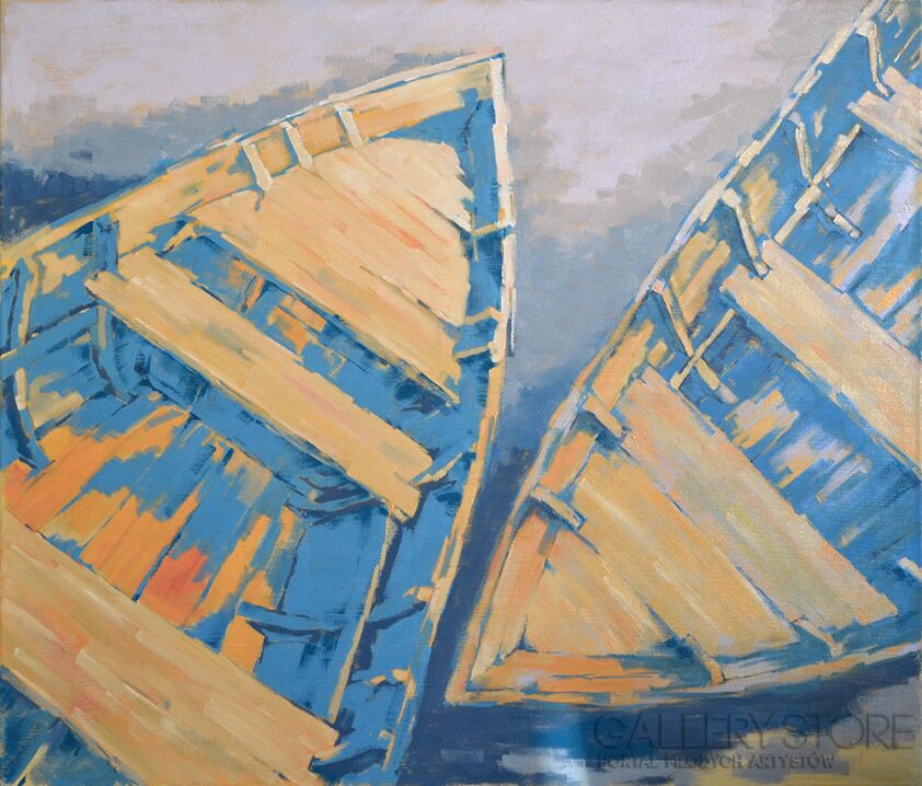 Wiaszesław Rogin-Dwie stare łodzie-Olej