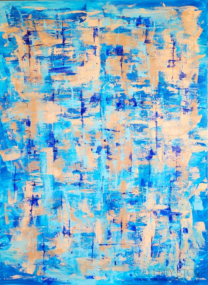 Żaneta Szpakowska-Beżowo niebieska abstrakcja-Akryl