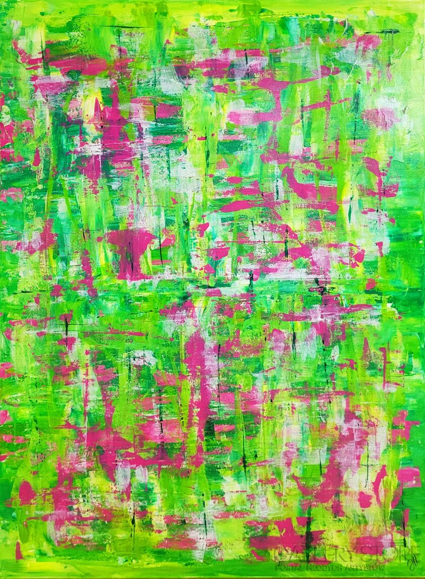 Żaneta Szpakowska-Różowo zielona abstrakcja-Akryl