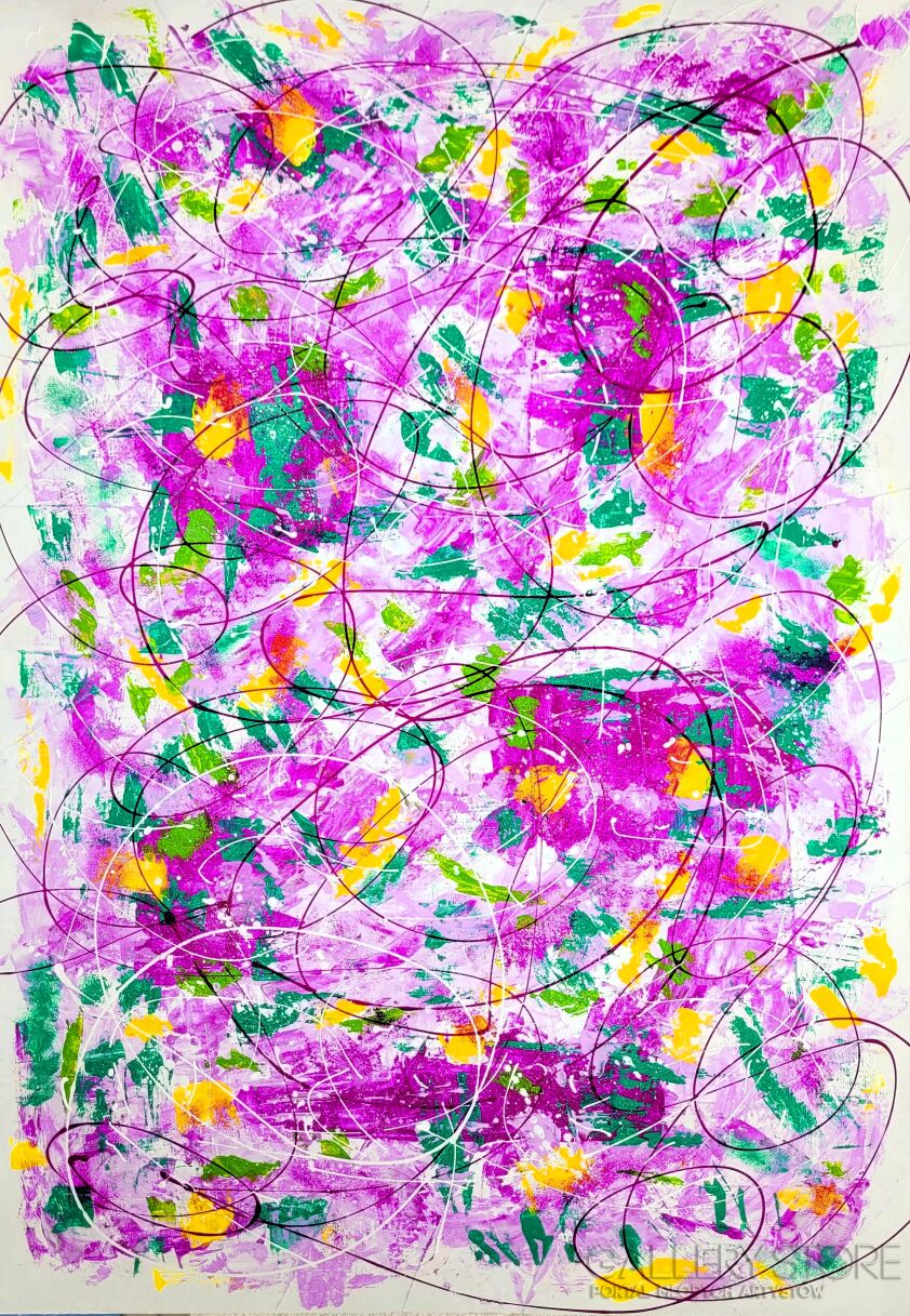 Żaneta Szpakowska-Różowo żółto zielona abstrakcja-Akryl