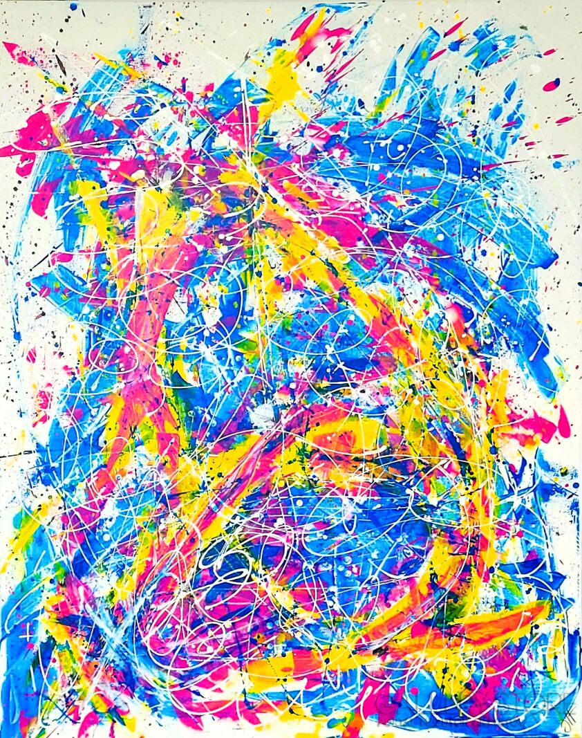 Żaneta Szpakowska-Żółto różowo niebieska abstrakcja-Akryl